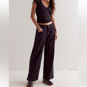 NWT Free People We the Free Benji Relaxed Wide Leg Jeans - black, size 30